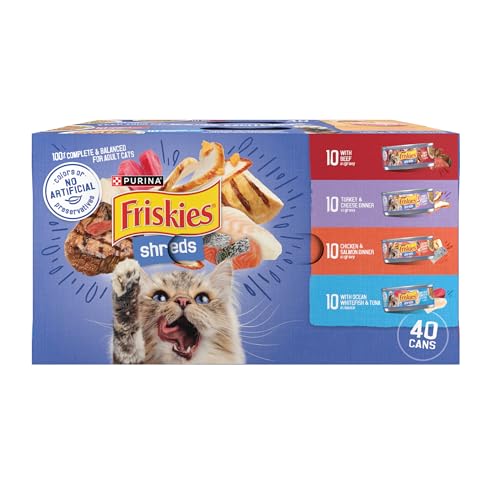 Purina Friskies Wet Cat Food Variety Pack, Shreds Beef and Chicken & Salmon - (Pack of 40)