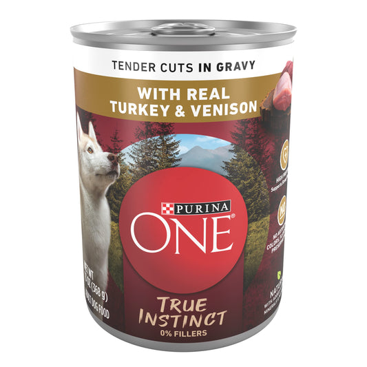 Wet Dog Food True Instinct Tender Cuts in Dog Food Gravy With Real Turkey and Venison