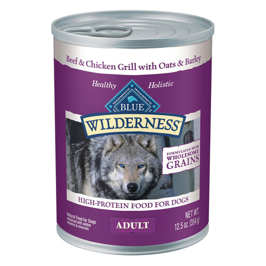 Wilderness Adult Wet Dog Food with Wholesome Grains, Made with Natural Ingredients, Beef & Chicken Grill, 12.5-oz. Can (12 Count)